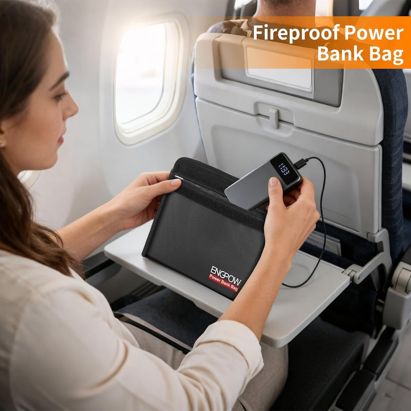 ENGPOW Fireproof Organizer Travel Safe Bag, Portable Electronic Carry Case | Heat Insulated＆Explosion-Proof, Home Travel Storage for Power Bank,Phone,Cables,USB Drive,Charging Protection, 2 Pack, Black 10.6'' x 6.7''