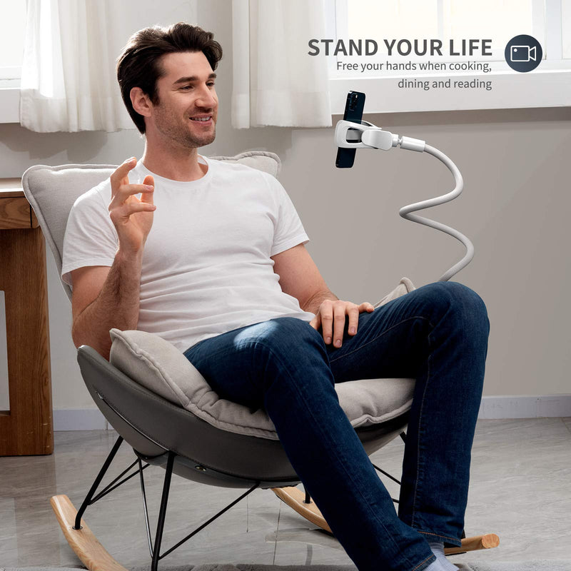 SAIJI Gooseneck Phone Holder for Bed Overall Length 38.6” Flexible Leather Wrapped Arm + Laptop Desk for Bed