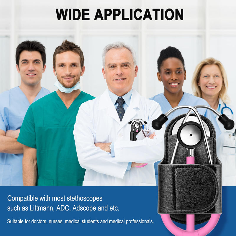 Stethoscope Holder Hip Clip Compatible with Littmann and Most Stethoscopes, PU Leather Stethoscope Holster for Physicians Nurse, Pocket/Belt/Scrubs Stethoscope Clip Accessories for Neck Relief (Black)
