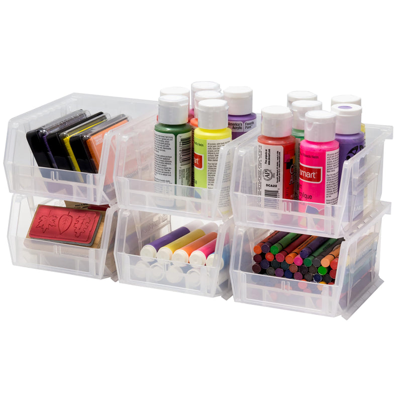 Akro-Mils 30210 AkroBins Plastic Storage Bins, Space-Saving Stackable Bins for Garage, Pantry, Craft Organization, 5" x 4" x 3", Clear, 6-Pack 6 Pack