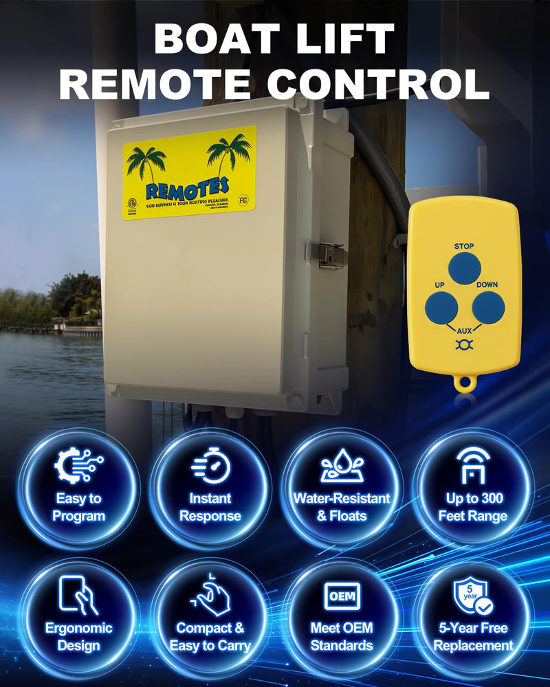 3-Button Boat Transmitter for Gem Wireless Boat Lift Systems Post-March 2007, 372MHz, 300FT Long Range, Water-Resistant & Floats, SP-7240, 5-Year Free Replacement
