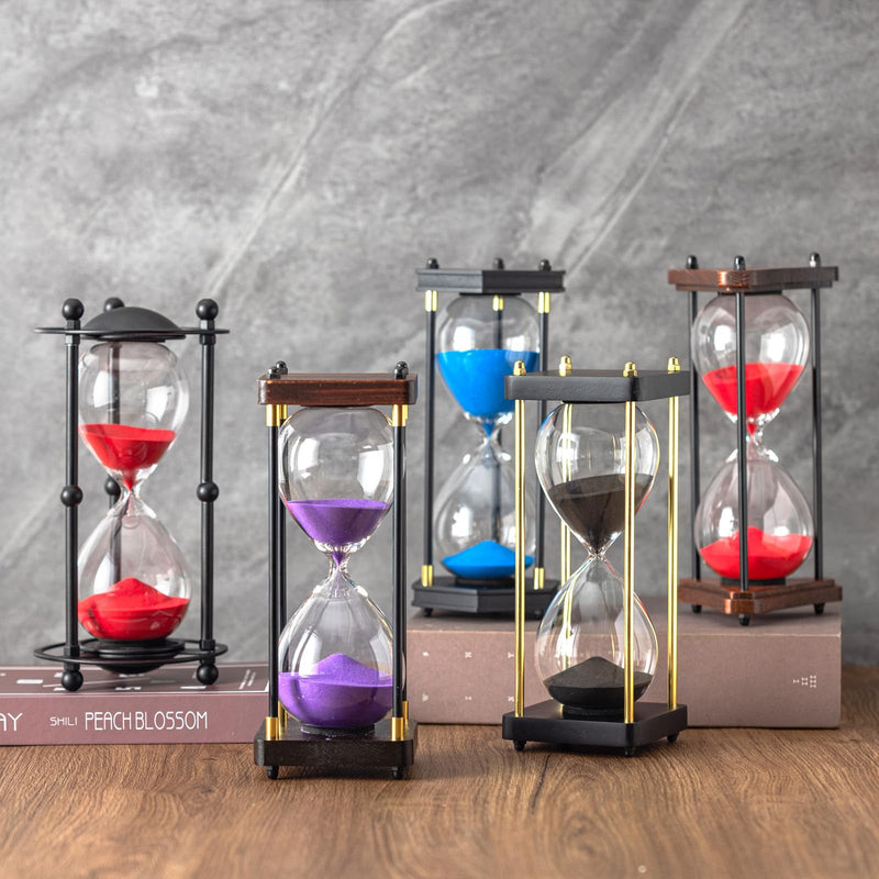 Hourglass Timer 30 Minute, Black Metal Frame Decorative Sand Timer (Red Sand, Medium Size) Red Sand 3.7x3.7x7.9 inch