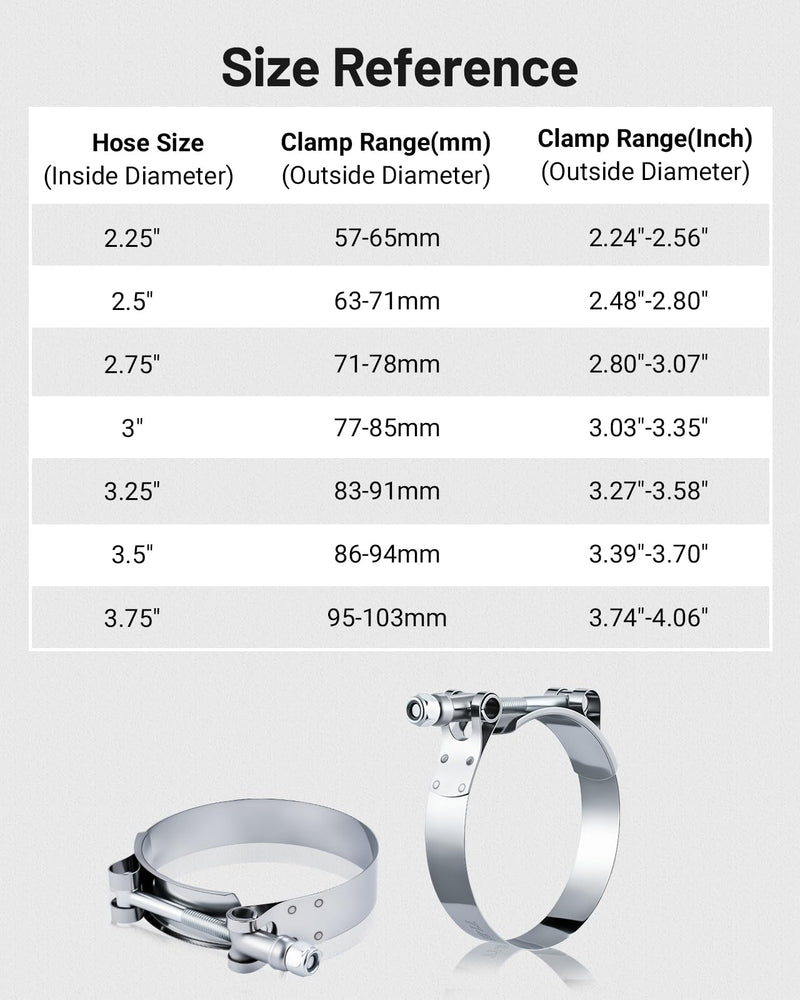 EVIL ENERGY 3 Inch T-Bolt Hose Clamps, Stainless Steel 304 Turbo Intake Clamps, 77-85mm Adjustable Range for 3" Hose ID, Intercooler Radiator Pipe Clamps for Silicone Coolant Hoses, 4PCS 3"
