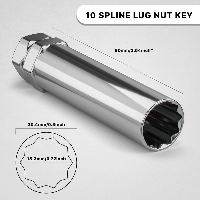 White Knight 3800A10 Ten Spline Key Adapter to Unlock 20mm Outside Diameter 10 Spline Lug Nuts - Fits 3/4" & 13/16" Hex Wrench