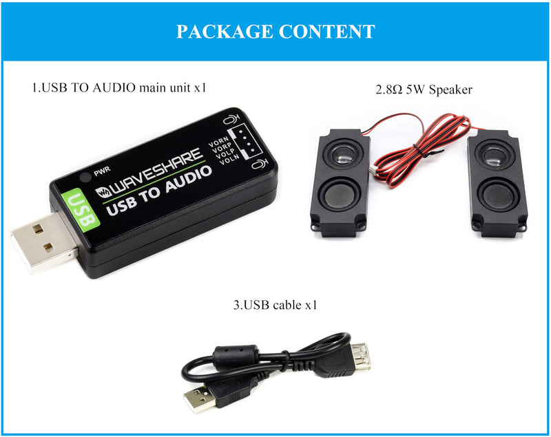 USB Audio Module USB Sound Card External Audio Converter Compatible with Raspberry Pi/Jetson Nano, Support Recording and Playback, Stereo Codec, Plug and Play, Comes with 8Ω 5W Speaker