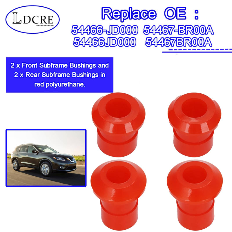 4Pcs Polyurethane Subframe Bushing Kit,Compatible With Nissan Rogue 2008-2013,Front & Rear Sub Frame Bushing Kit Replaces 54466-JD000 54467-BR00A,Red