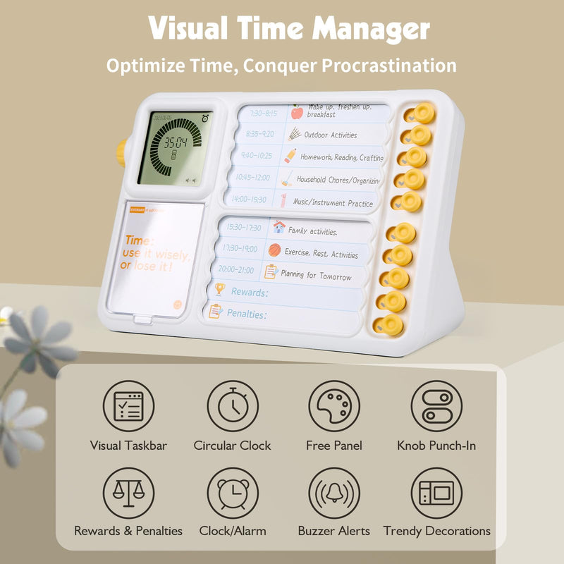 Visual Timer for Kids with Planning Board, ADHD Timer for Kids, Daily Chore Board-Checklist for Autism, Visual Schedule, Time Management, Silence Timer for Home School 2.8inch Screen