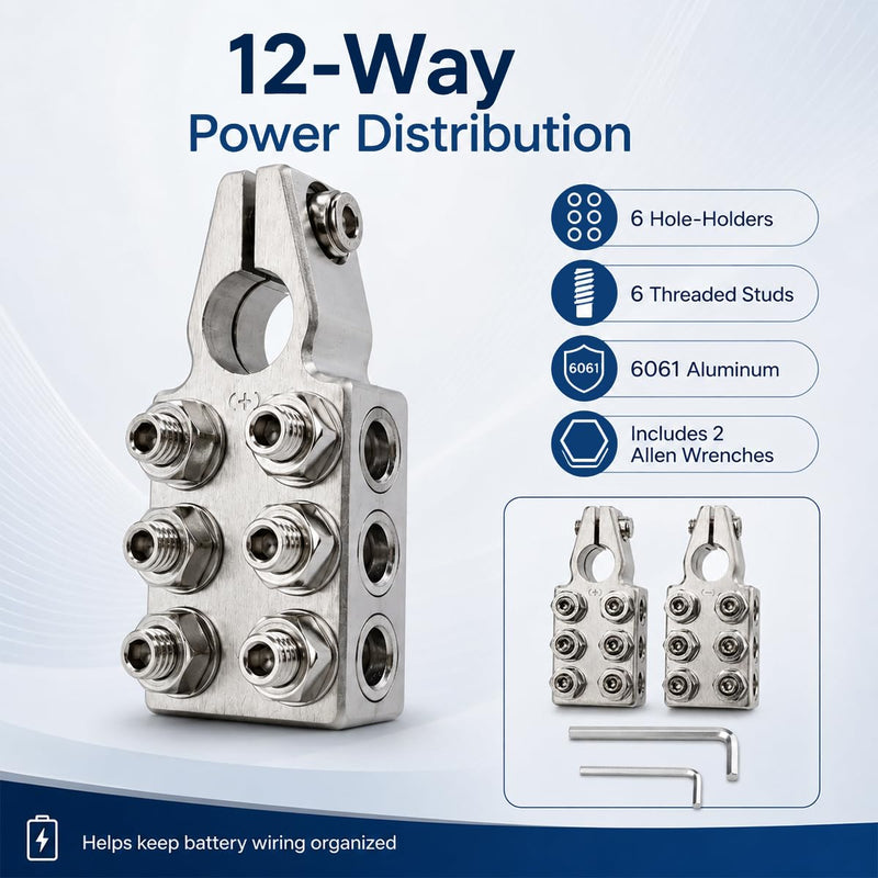 12-Way Battery Terminal Connectors, Car Positive & Negative Battery Terminal Clamps for Lead Acid, 8AWG up to 4/0(XL) AWG Terminals Connector for SAE/DIN/EN Tapered Top Post
