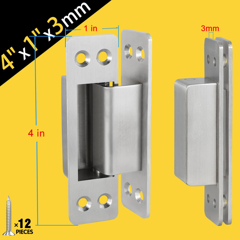 Hidden Door Hinge 4 Inch 2pack 304 Stainless Steel Hidden Door Hinges Heavy Duty Invisible Hinge 3mm Thicknesse Hidden Hinges for Doors 4 x 1 x 0.12inch 4inch