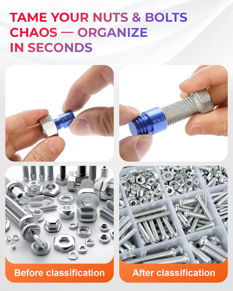 52pcs Thread Checker, 27 SAE & 25 Metric Nut and Bolt Thread Checker, Thread Gauge, Bolt Size Finder Kit for Size Check in Tricky and Narrow Areas 52