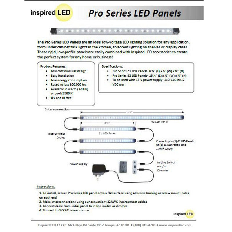 Under Cabinet 21 LED Light Set - 3 Panels - Pro Series - Deluxe Kit - Pure White | (Inline Dimmer Optional See B00405DEEU) | Inspired LED Under Cabinet Lighting