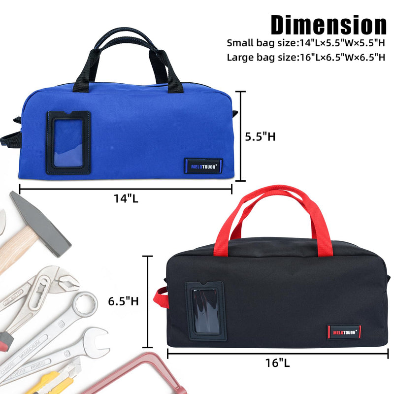 MELOTOUGH Canvas Tool Bag Heavy Duty Tool Tote Bag Combo Kit-1 Medium & 1 Big Tool Organizer Bags for Electrician,Technician,Carpenter (Black&Blue) A-Black & Blue