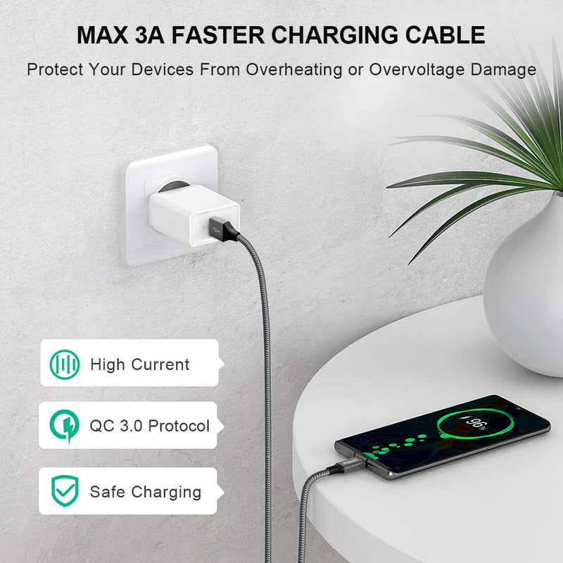 etguuds Long USB C Cable 10ft Fast Charging, 2-Pack Nylon Braided USB A to Type C Charger Cable Compatible with Samsung Galaxy Note 20/10/10+/9/8, S10 S10E, S20 S9 S8 Plus, A10e A20 A30 A40 A50 A70 Gray