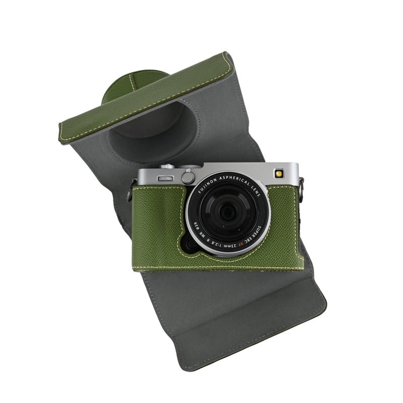 X-E5 Case, Handmade PU Leather FullBody Camera Case Bag Cover for Fujifilm X-E5 XE5 Bottom Opening Version + Neck Strap (Green) Green