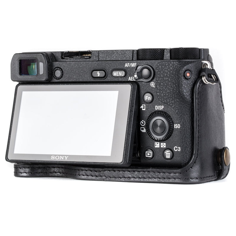 Megagear MG1203 Sony Alpha A6500 Ever Ready Genuine Leather Camera Half Case & Strap with Battery Access, Black