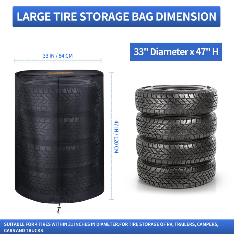 Large Tire Covers for Storage，Durable 420D Tire Storage Bag Waterproof Outdoor Indoor,Universal Tyre Dust Protective Cover with Waterproof Zipper,Air Vent (Holding 4 Tires Within 32 Inch Diameter)