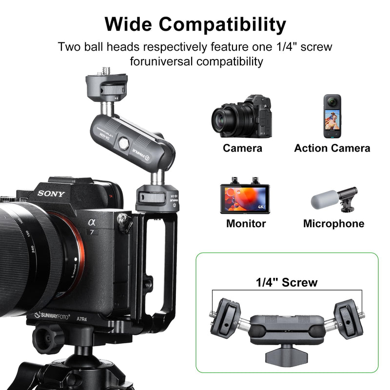 FANAUE Mini Articulating Arm Mount Camera Accessories Compatible with 1/4"-20 to 1/4"-20 Connectors (with Locating Pins) Aluminum-Built Arm Offers Flexibility Connectors