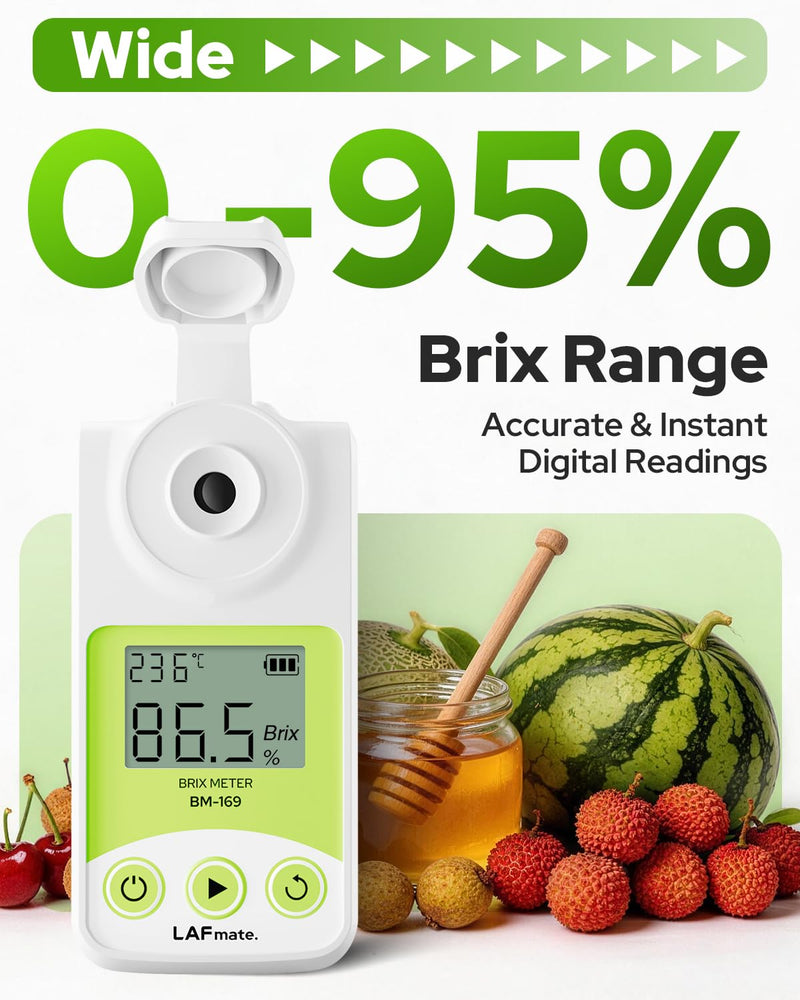 Digital Brix Refractometer 0-95% LAFMATE Brix Mater for Honey Maple Syrup, Sugar Refractometer with ATC for Winemaking Homebrewing 0-95%
