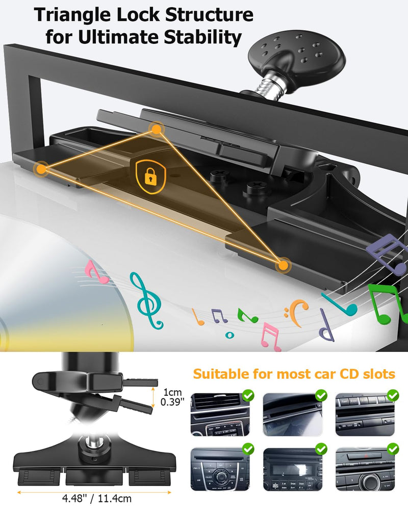 CD Slot Tablet Holder for Car - Metal Extension Arm, for 4-13" Devices | CD Player Tablet Mount with Adjustable Aluminum Arm, Drivers & Passengers Can Use, Fit for iPad, Galaxy Tab, Kindle, Phone