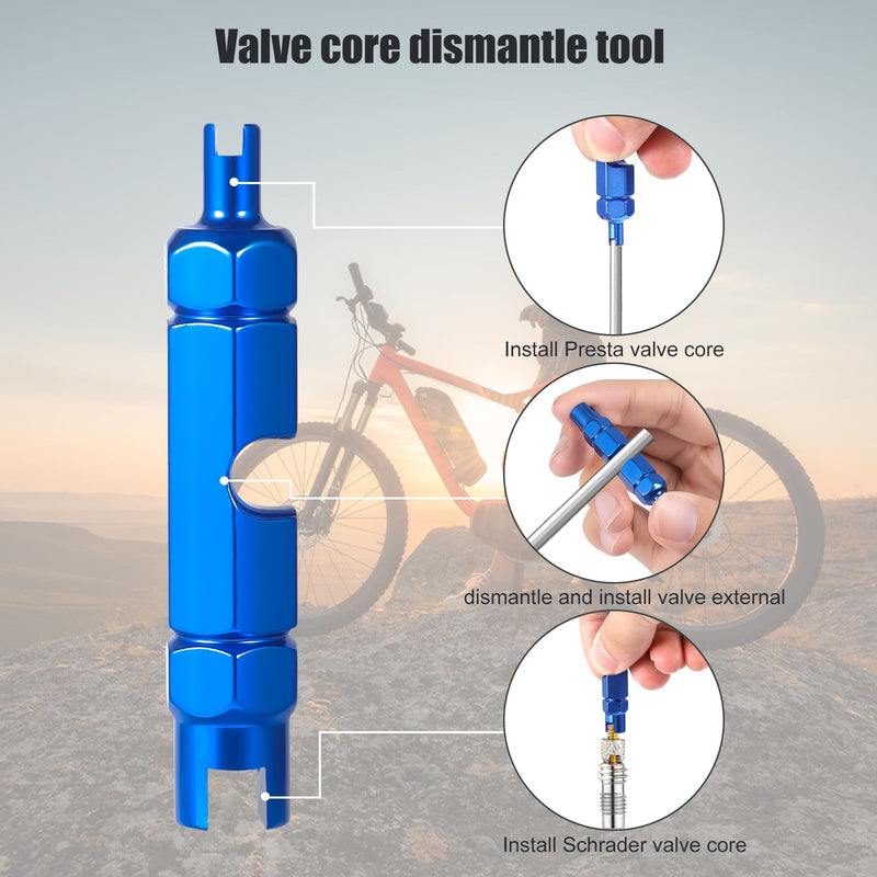 10pcs Valve Core for Presta, Tubeless Valve Core Bike Bicycle Replacement with 2 Plastic & Alloy Valve Core Remover Dismantle Removal Tools & 10 Valve Stem Core Caps for Tubeless Road MTB Tires