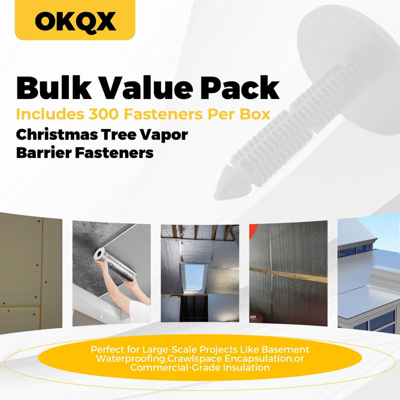 300-Pack 1 3/8'' Christmas Tree Vapor Barrier Fasteners - Heavy-Duty White Polyethylene Insulation Pins for Masonry Walls, Crawlspaces & Vapor Barriers White 300 Pack