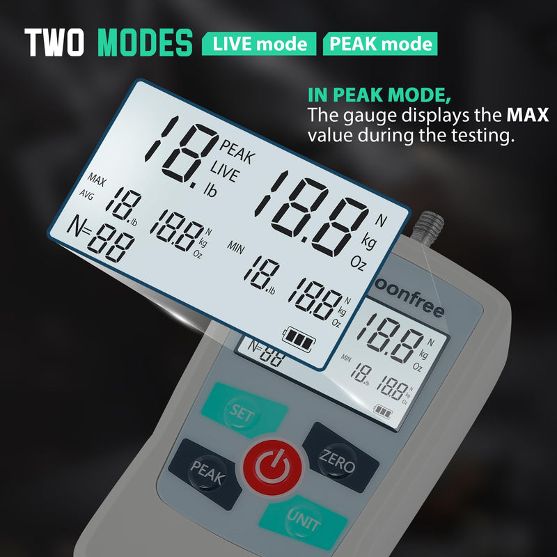 110LB Digital Force Gauge Trigger Pull Meter Upgrade MMF-110LB | Data Storage for MAX MIN AVG Values Multi Units LB Oz N Kg High Precision Sensor Auto Power Off Backlit LCD