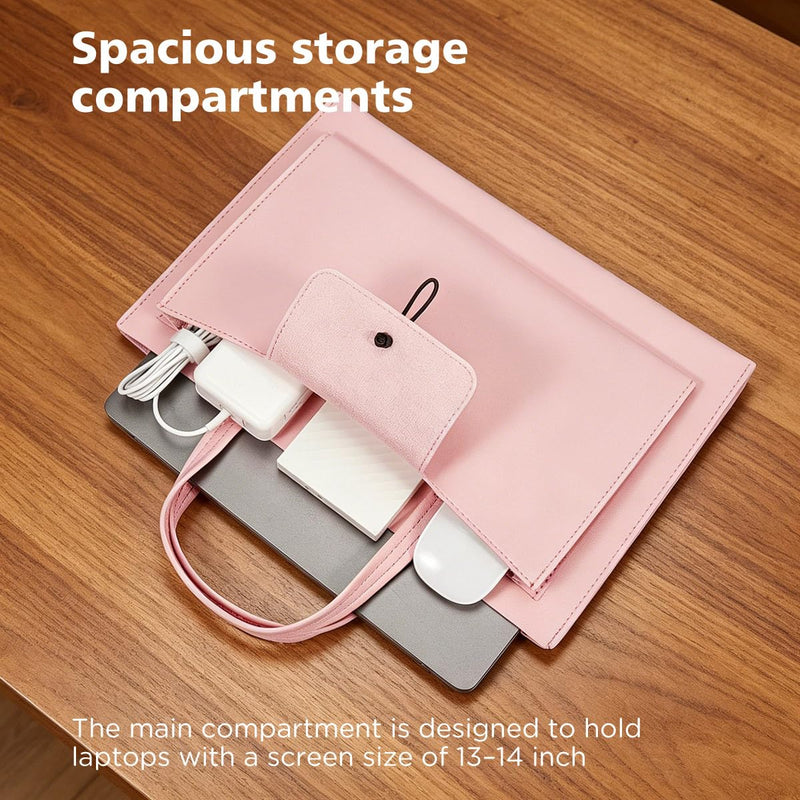 NIDOO 13 inch Laptopt Bag 14 inch Laptop Sleeve PU Carrying Case Water Resistant Computer Pouch for 14" ThinkPad L14 E14 T14 P14s/ThinkPad X1 Carbon Yoga/Dell Latitude 9450/13" MacBook Air M5, Pink 13-14 Inch