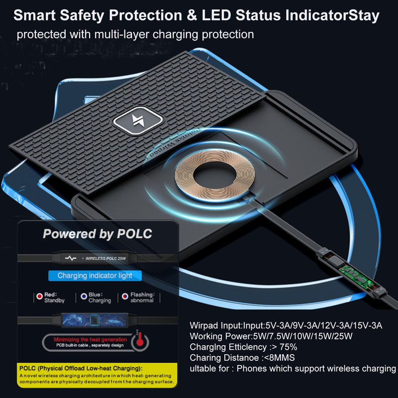 25W Wireless Charger Car Fast Wireless Charging Pad DIY Wireless Phone Charger Mat Compatible with iPhone 17/16(25W)/15/14/13/12(7.5W) (P21)