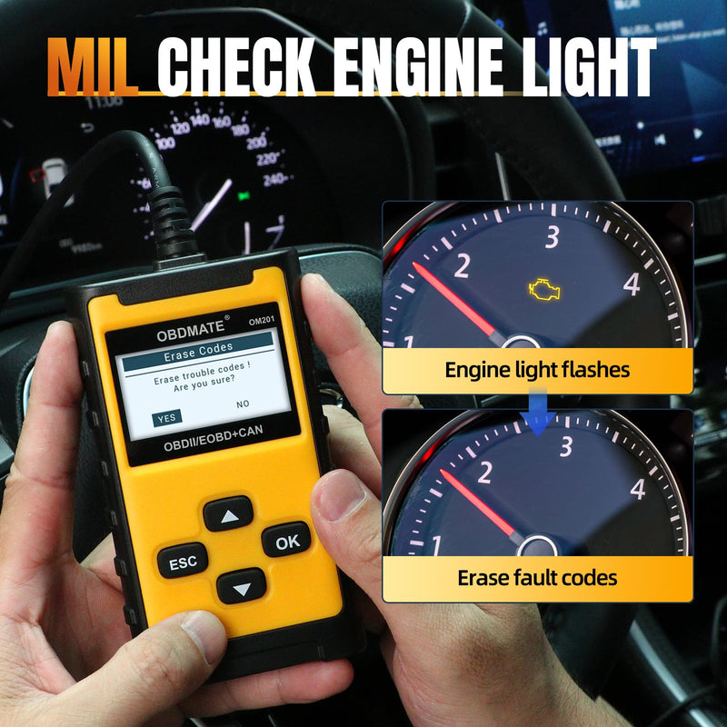 Car Scanner, OM201 Check Engine Code Reader OBDII Diagnostic Tool with Wireless Printing | Graphic Live Data| EVAP Test | DTC Lookup, Yellow
