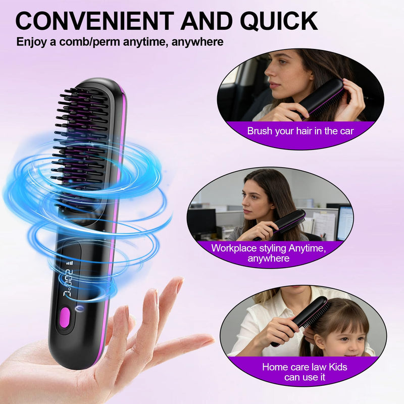 Go Brush Pro 2026 UK, Cordless Ceramic Heated Hair Straightening Comb, 3 Heat Settings & LED Screen & USB Rechargeable, Hair Straightener Brush for Short Hair Styler, Travel Portable