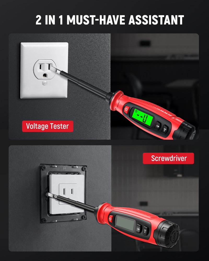 KAIWEETS 2-in-1 Voltage Tester Screwdriver, 3–500V AC Contact Voltage Measurement & Non-Contact Detector Pen, Slotted Head, LCD Display, Live Wire Finder, Continuity Test for Outlet & Circuit, KTS02