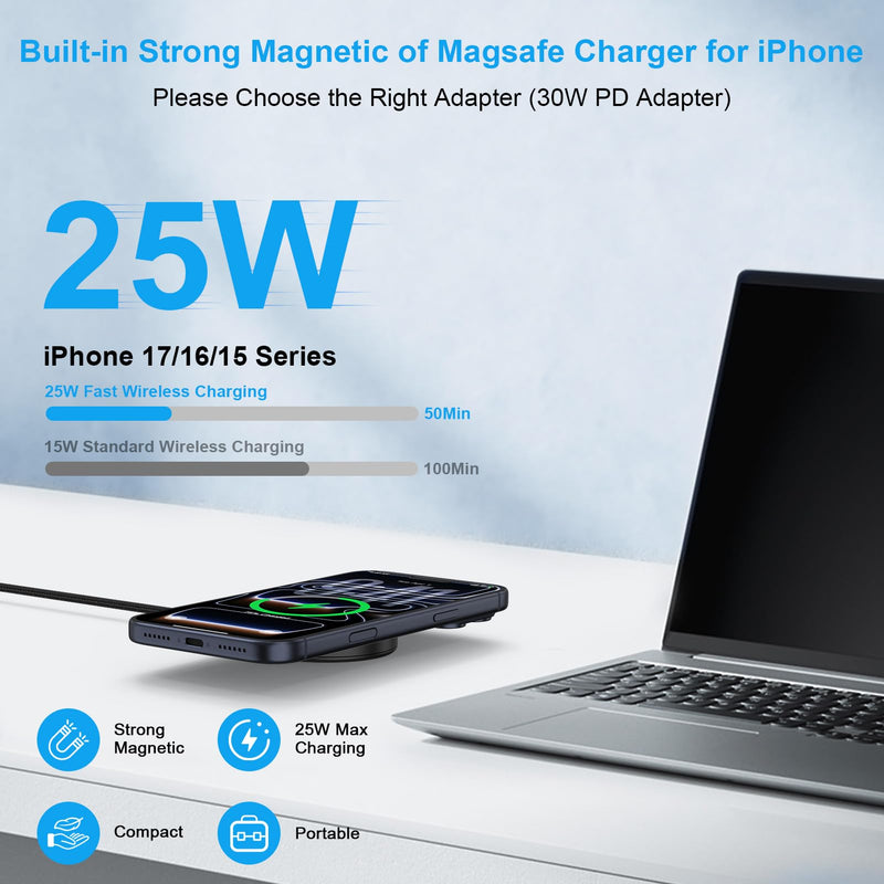 25W Samsung Wireless Charger Fast Charging for Samsung Galaxy Z Fold/Flip8 | Magnetic Magsafe Wireless Charger Pad Station for Galaxy S26 Ultra S26Plus S25 Edge S24FE S23,Google Pixel 10Pro 9A,iPhone 17 1black