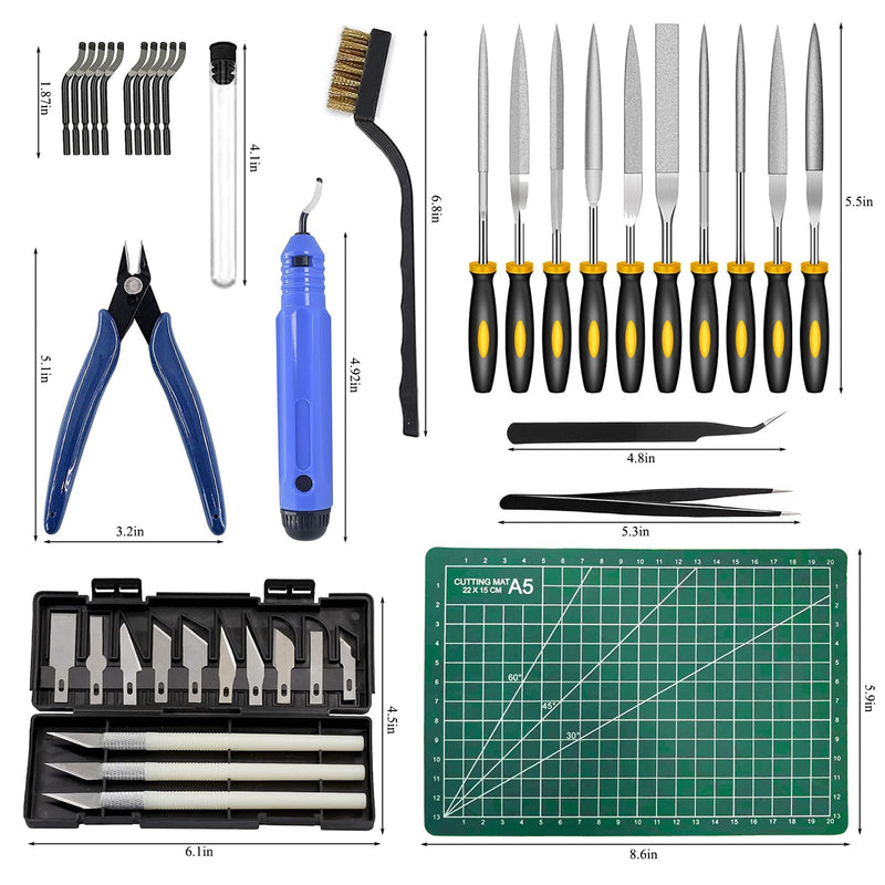 49Pcs 3D Printer Accessories Kit, 3D Printing Tools Set Includes Nozzle Cleaning Kit, Deburring Tools, Needle Files, Removal Tools, Craft Knife, Tweezers, Cutting Mat for 3D Prints Finishing 49 Pcs