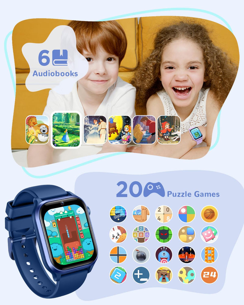 Smart Watch for Kids No App or Phone Needed, IP68 Waterproof, Flashlight | Kid Fitness Watches Pedometer, 24/7 Heart Rate, , Sleep Monitor, Puzzle Games for Boys&Girls Ages 4-12, Blue Max: 222 mm Min: 157 mm