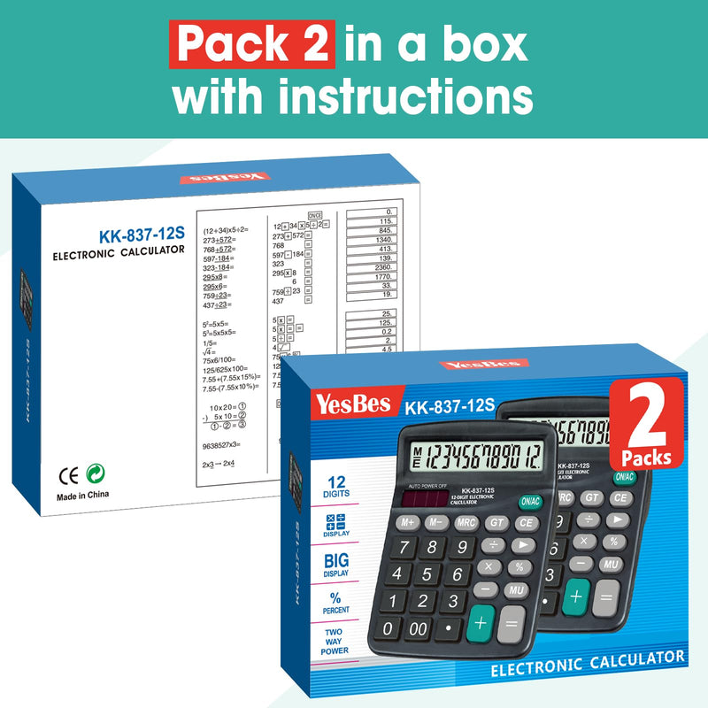 6 Pack Calculator Bulk, 12 Digits Calculators Desktop with Large LCD Display and Sensitive Butto, Solar and Battery Dual Power, Desk Calculator for Office, School, Home 6 Pack