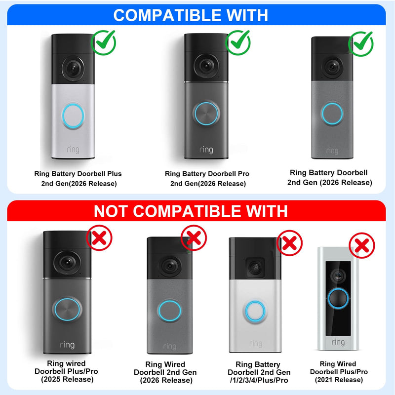 No Drill Anti-Theft Mount for Ring Battery Doorbell/Plus/Pro 2nd Gen(2026 Release), Adjustable Metal Door Clamp Holder for Ring Camera Doorbell, Doorbell Mounting Bracket for Apartment & Rental