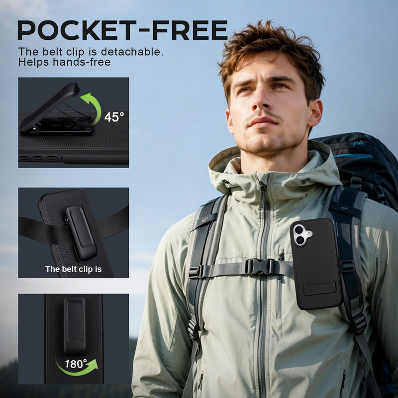 for iPhone 17 Case with Belt Clip Holster, Compatible with MagSafe, Black | with [Credit Card Holder], Heavy Duty Shockproof Drop Protection, Rugged Dual-Layer, Slim iPhone 17 Case with Kickstand