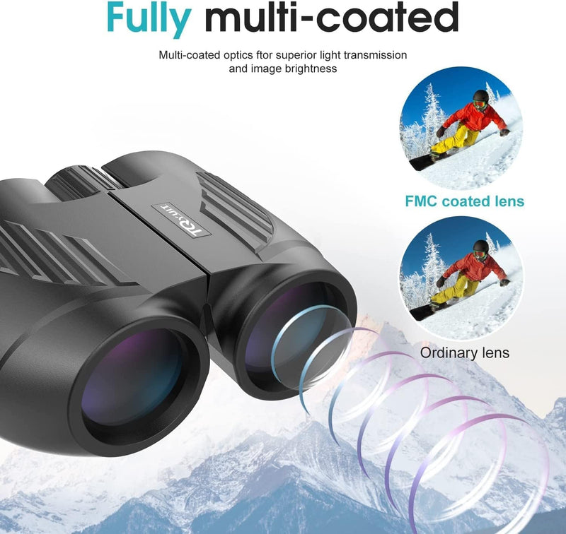 20x25 High Powered Binoculars for Adults,Compact HD Waterproof Durable and Clear BAK4 Prism FMC Lens,Suitable for Bird Watching,Sightseeing and Outdoor Sports,Black Black