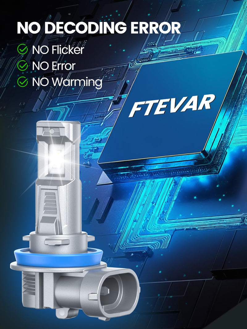 9005+H11 Light Bulbs Combo, 60000LM 800% Super Bright 6500K Cool White, Fanless 1:1 Mini Size, Pack of 4 9005+H11