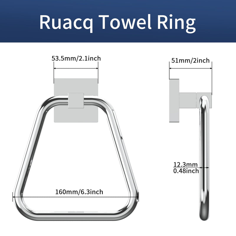 RUACQ Towel Ring, Square Base Hand Towel Ring, Stainless Steel Hand Towel Holder for Bathroom Wall, Sturdy and Rust-Resistant (Chrome, 2Pack) Chrome 2