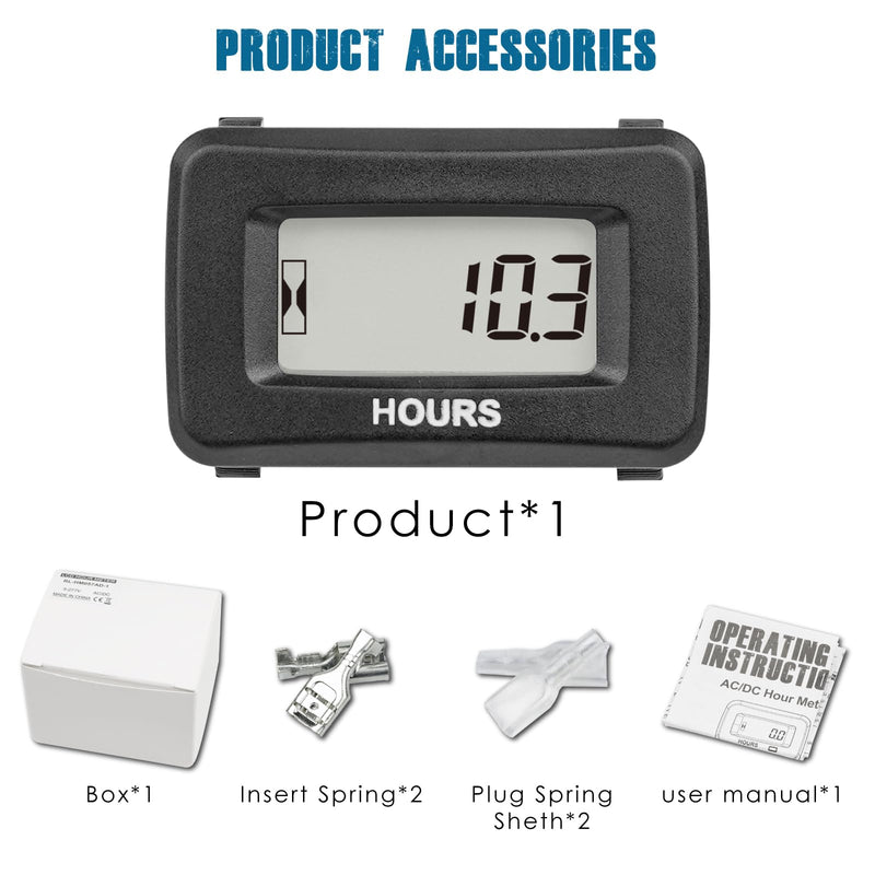 Runleader Digital Hour Meter for Maintenance,AC/DC 5V to 277V for Riding Lawn Mower Generator Compressor Tractor Golf Cart Motorhome Snowmobile etc.