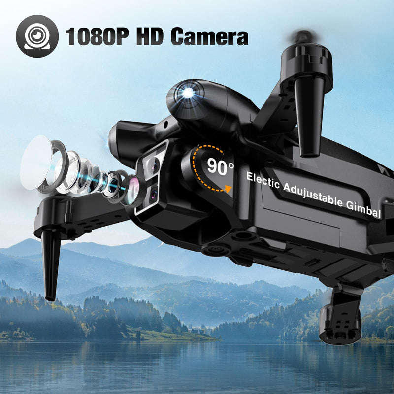 Drone with Camera 1080P HD, Mini Drone for Beginners Kids Adults, Foldable RC Quadcopter with Stable Hover, Trajectory Flight, One Key Take Off/Land, 2 Batteries, Toys for Boys and Girls (Black) Black