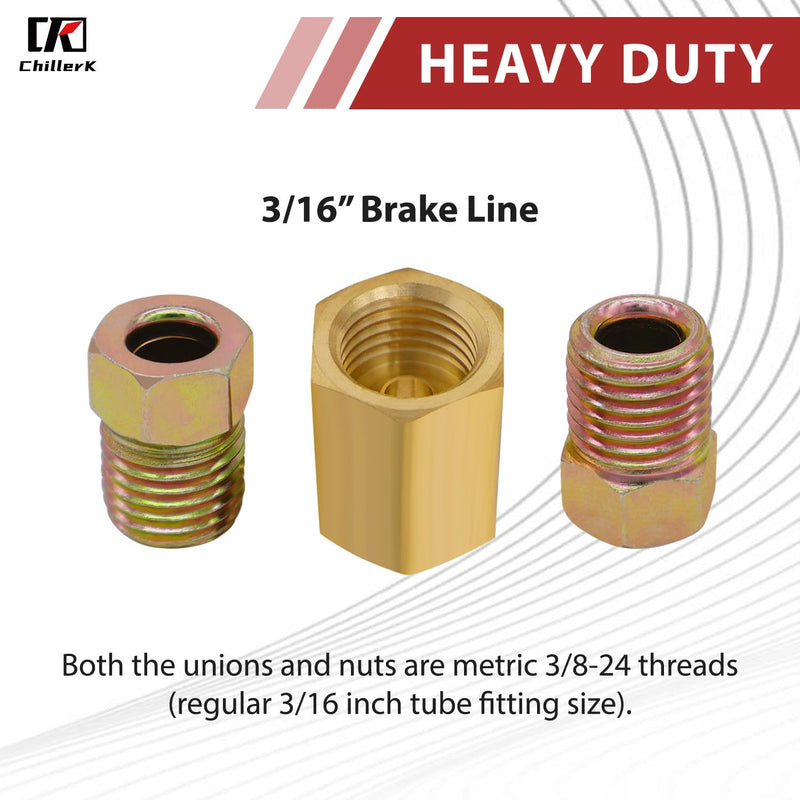 24 PCS 3/16" Brake Line Fittings Kit - 24 Threads Assortment for 3/16" Tube - Includes 8 PCS Unions, 16 PCS Nuts