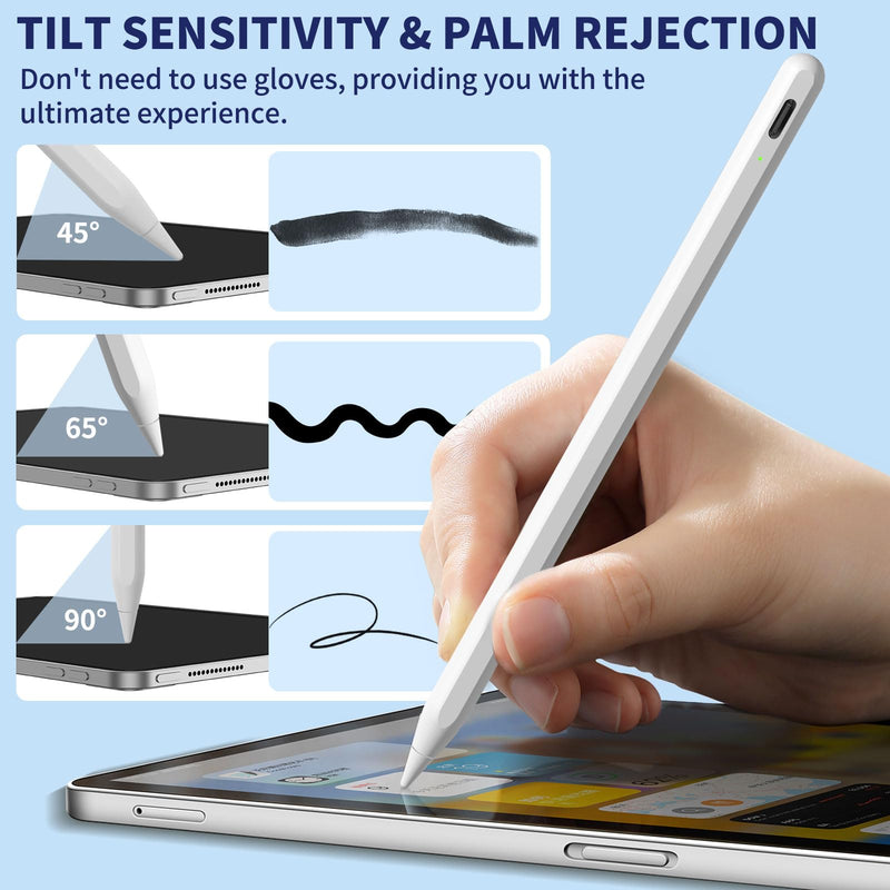iPad Apple Pencil 9th&10th Generation, Fast Charge Stylus Pen for iPad Palm Rejection and Tilt Sensitivity, Compatible with iPad Pro 11/12.9in, iPad Mini 5/6, iPad 6/7/8/9/10, iPad Air 3/4/5 (White) White