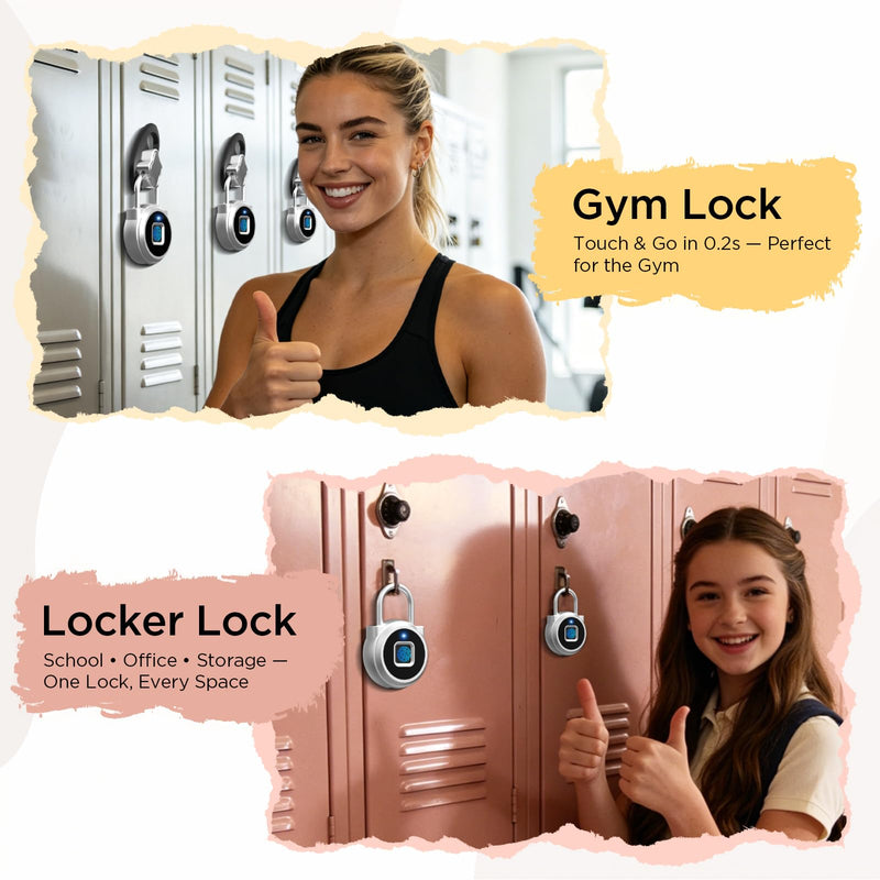Fingerprint Lock, Dhiedas Gym Lock, Bluetooth Lock, Small Fingerprint Padlock with Keyless, Weatherproof Smart Lock for Gym Locker School Suitcase Cabinet Luggage Storage and Fence Silver 1'' shackle