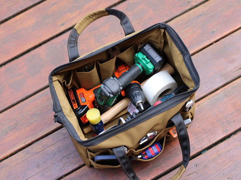 Coreflex 14 inch Wide-Mouth Tool Bag, Gear Bag, Multiple Purpose - for Plumbers, Electricians, Handymen also good for daily use, office use and camping. (Black) Black