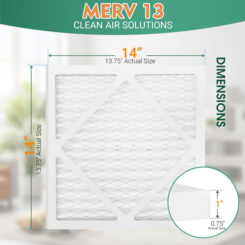 (6 Pack) 14x14x1 Air Filter, MERV 13 MPR 1900 & FPR 10, Pleated Air Filter (Actual Size: 13.75"x13.75"x0.75") M13 14x14x1-6
