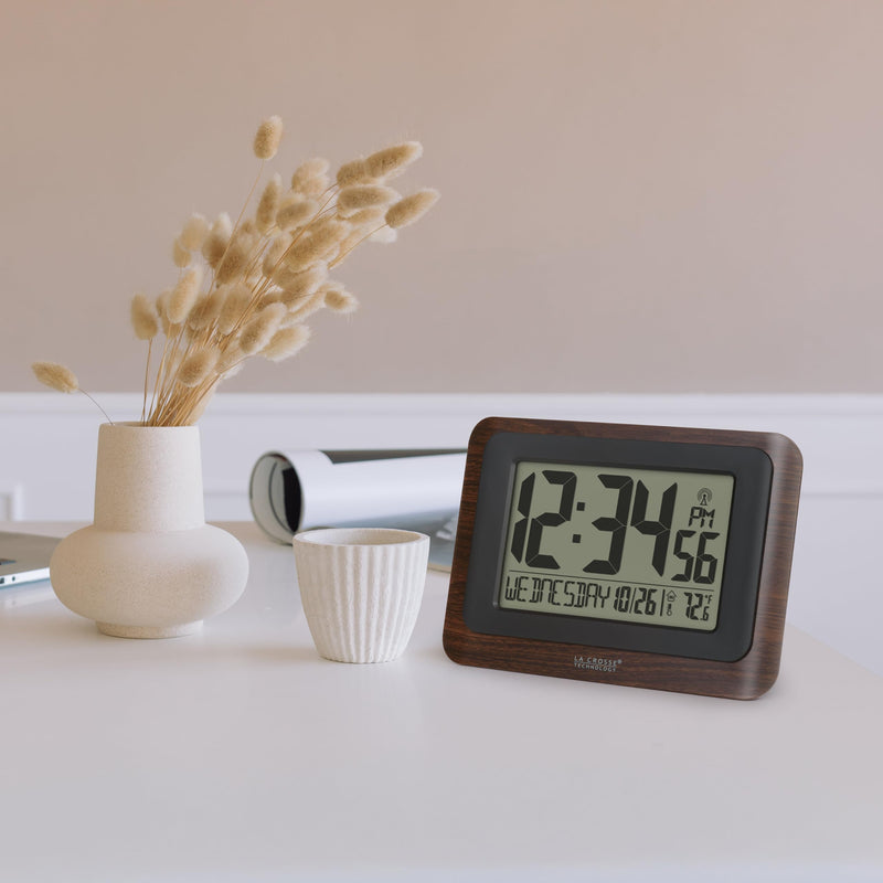 La Crosse Technology 513-17907-INT Digital Atomic Clock with Temperature - Walnut/Black 4.49 x 3.86 x 0.71 Contemporary
