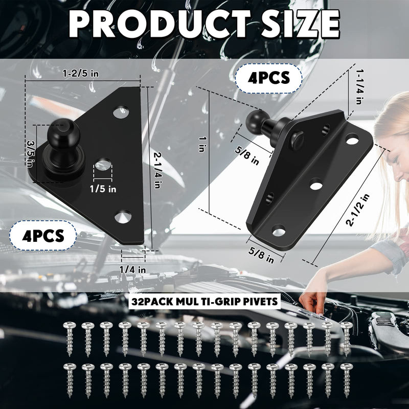 BBTO 8 Pcs 10 mm Gas Strut Bracket Mounts, Gas Spring Lift Strut Mounts Bracket Ball Stud, Gas Strut Mounts for Lift Supports Shocks Spring Prop, Black