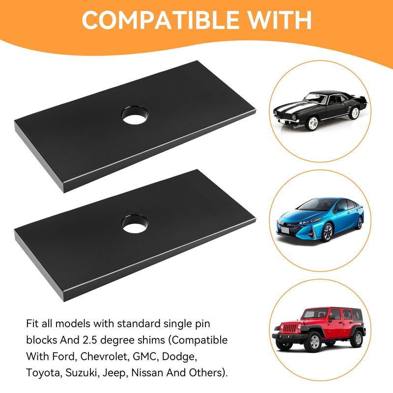 2.5 Degree Pinion Angle Shims, Pinion Wedges, Spring Shims, Angle Correction Universal Suspension Axle Shims for Leaf Springs and Lift Blocks - 2 Pack